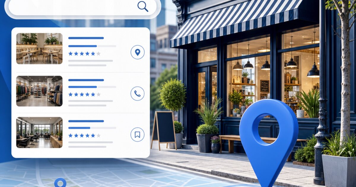 Local storefront appearing in map-based search results